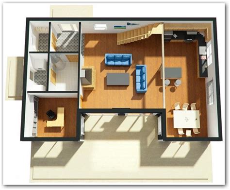 Plano de casa pequena 3d - Un plano de casa pequeña de 6x6 metros, con un dormitorio, un baño y un sector abierto para la sala de estar, cocina y comedor es lo que les muestro en éste ...